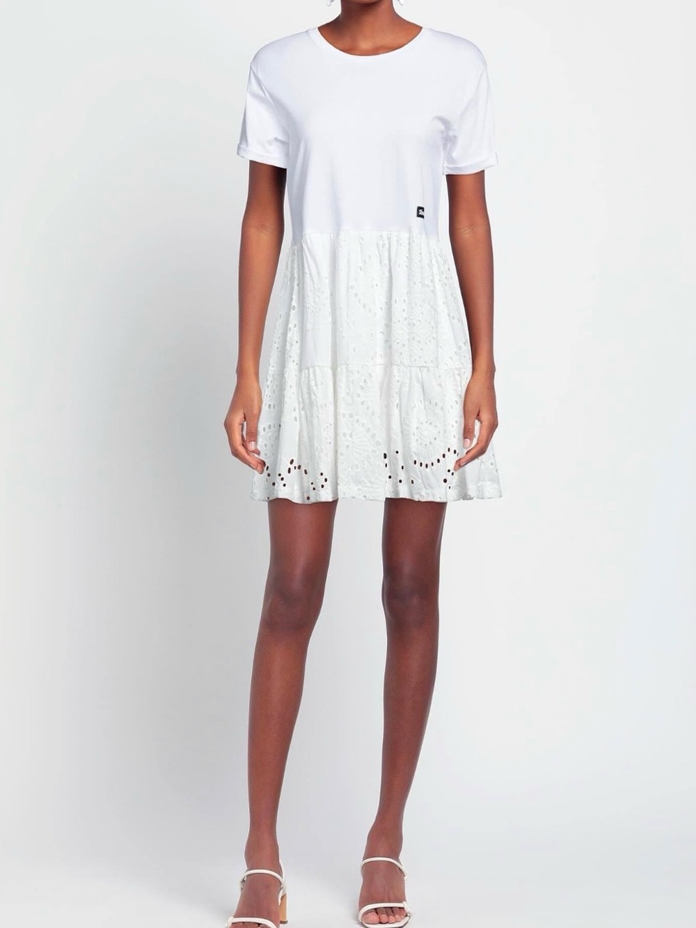 White Eyelet Tiered T-Shirt Dress